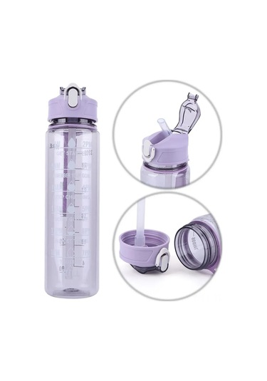 Xindoker Mor Renkli 800 Ml Plastik Spor Su Bardağı - Cam Gibi Şeffaf, Isı Dayanıklı, İç Çubuğu, Atkı Kapağı Ve Taşıma Kollesi