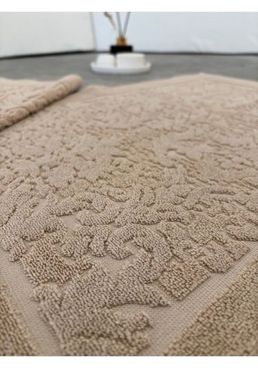 2'li Damask Desenli & %100 Pamuk Ayak Havlusu Cappuccino