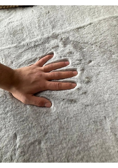 Saraz Halı Tavşan Tüyü Post Peluş Yumuşak Halı Salon Koridor Mutfak Banyo Halısı 100x150gri Gri