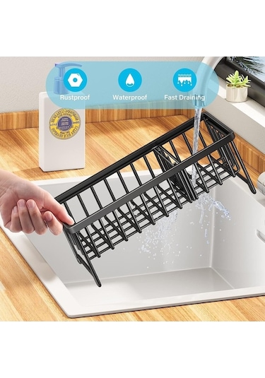 Pazly 24x9.5x10 Cm Paslanmaz Çelik Gümüş Sünger Tutucu Mutfak Lavabo Bulaşık Süngeri Organizatör Süzgeç Fırçası Tutucu Depolama Gümüş