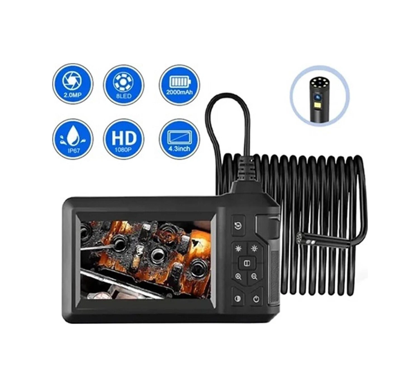 Vtn-008 Ekranlı Çift Kameralı 10 Mt Sert Kablo Yılan Endoskop Kamera 8 Mm 4.3 Inc-117134