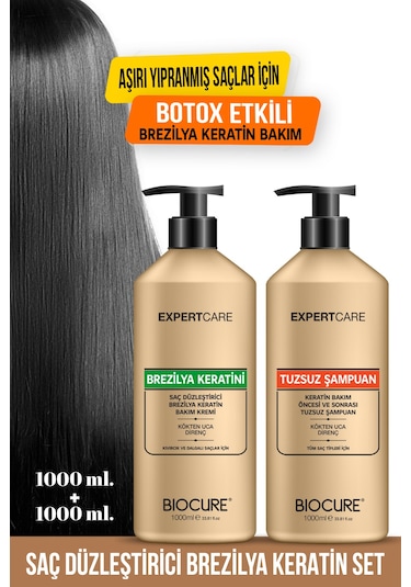 Biocure Saç Düzleştirici Brezilya Keratini 1 L + Tuzsuz Arındırıcı Şampuan 1 L