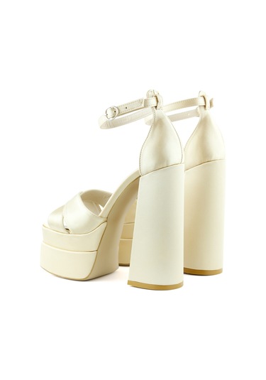 Erkan Saçmacı Celine Ten Saten Önü Açık Çapraz Bantlı Çift Platformlu Kalın Topuklu Abiye Ayakkabı Ten Rengi Ten