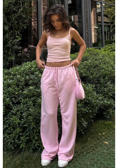 Pembe Geniş Paça Basic Kadın Eşofman Altı Mg2553 Pembe