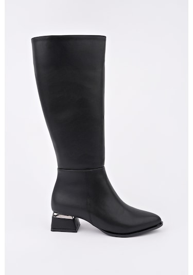 Muggo Collie Sivri Burun Yandan Fermuarlı Topuklu Kadın Çizme siyah