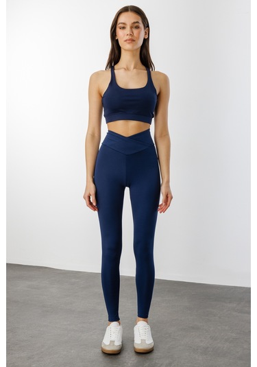 Çapraz Bel Detaylı Cross Waist Kadıntayt Çapraz-tayt Lacivert