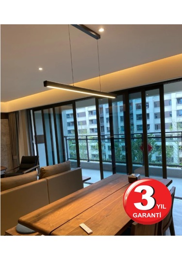 Linear 150cm Siyah Kasa Ledli Sarkıt Modern Led Avize, Salon, Mutfak, Masa Üstü Avize Aydınlatma Gün Işığı