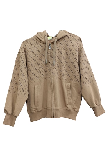 Erkek Çocuk /kız Çocuk Üzeri Harf Desenli Fermuar Kapamalı Cepli Açık Kahverengi Renk Hırka Açık Kahverengi