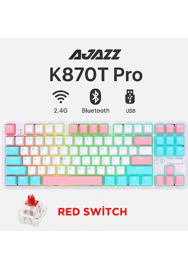 K870t Pro 3 Modlu Hot-swap Rgb, Mekanik Klavye - Beyaz - Red Switch