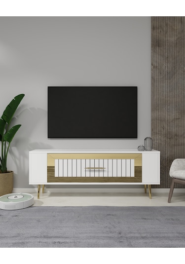 Retrolp3ct Tv Sehpası Beyaz-altın