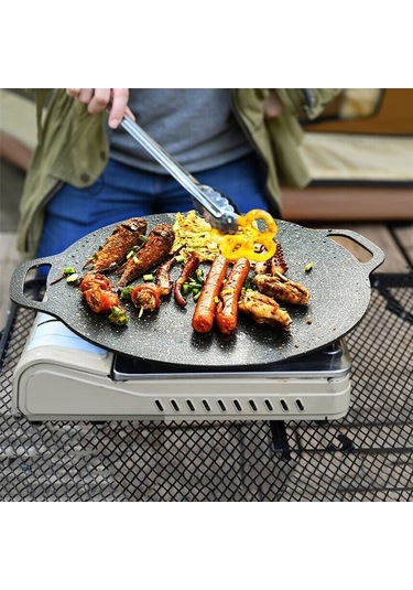 Ulzyvf Döküm Demir Tencere Tavası Siyah 35cm İndüksiyonlu Pişirme Alev Desenli Siyah