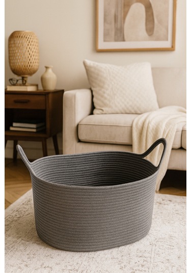 Hasır Jüt Dekoratif Sepet 20x30x50 Cm, Oyuncak, Çamaşır, Banyo, Mutfak Ve Düzenleyici Saklama Sepeti Gri