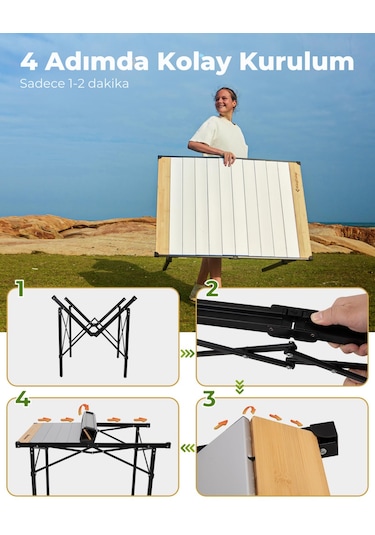 Kingcamp Granite Pro M 102x70 Katlanır Lux Kamp Masası Ahşap - Gri