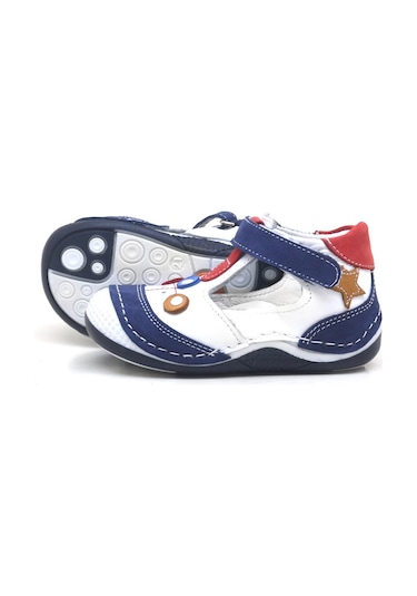 Lacivert Hakiki Deri Cırtlı Erkek Bebek Ayakkabı-Patik