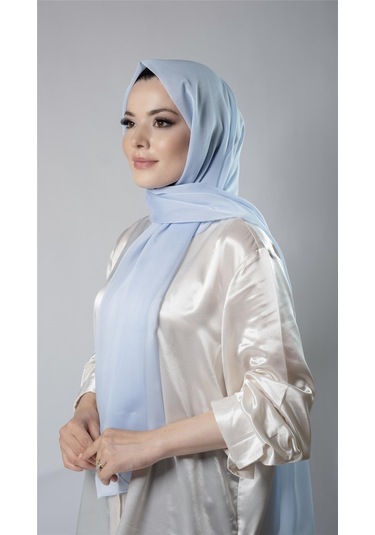 Bebe Mavisi Düz Klasik Şal Şifon Kumaş Janjan Abiye 202108 11 Bebe Mavisi