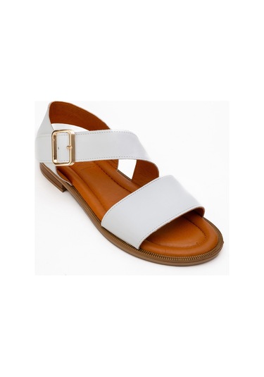 Majesty Beyaz Cilt Hakiki Deri Kadın Sandalet Beyaz