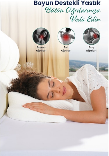 Ulralüks Boyun Destekli Visco Ortopedik Yastık - 68x39x13-11cm Beyaz