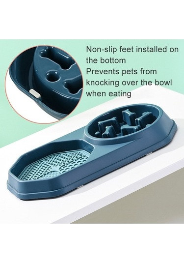 Dm Cbtx Kemik Slow Food Yalama Kasesi - Pet Diyet Çift Kase Köpek Kedi Maması Mavi