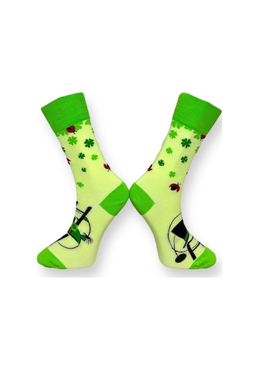 3'lü Unısex Yonca Ve Uğur Böceği Tasarımlı Esnek Nem Alabilen Pamuklu Spor Soket Çoraplar Çok Renkli
