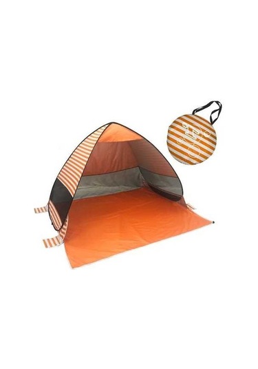 Prestigegoods Otomatik Açılır Plaj Çadırı - 190t Gümüş Kumaş, 3 Taraflı Gazlı Bez, Turuncu Şerit Beyaz - Büyük Beyaz - Turuncu
