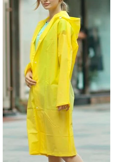 Unisex Kadın ve Erkek Yağmurluk Eva Çıtçıtlı Kapüşonlu Sarı