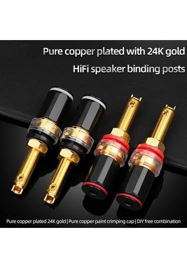 Geeksen 4 Adet Bakır Muz Tipi Dişi Bağlayıcı, Altın Kaplı Yüksek Kaliteli Ses Amfi Terminali