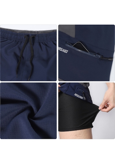 Arsuxeo 2 In 1 Cepli Yastıklı Bisiklet Şortu Erkekler Bisiklet Xl Mavi