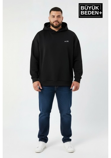 Süperlife Erkek Büyük Beden Ar Baskılı Kapüşonlu İnce Sweatshirt Spr26bsw963 Siyah