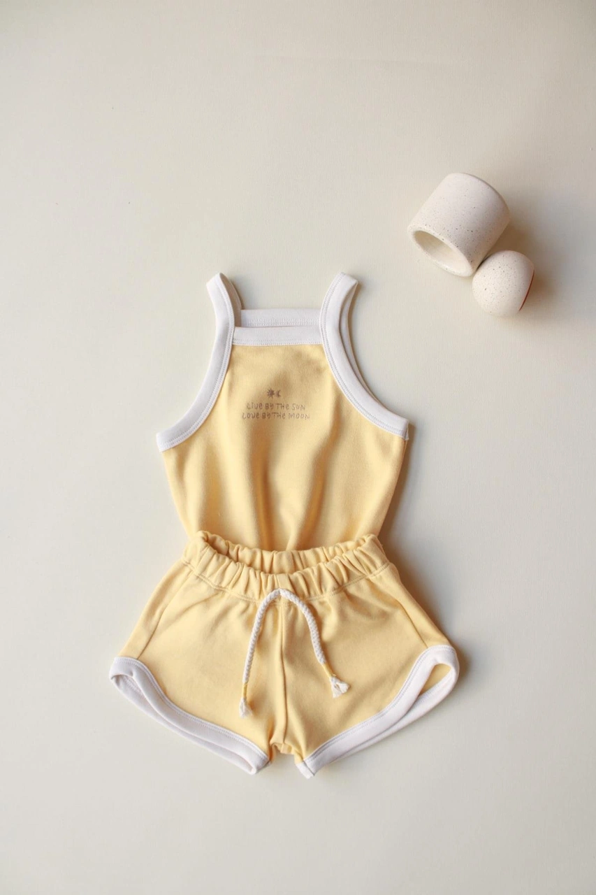 Pastel Sarı Askılı Şortlu Takım Pastel Sarı