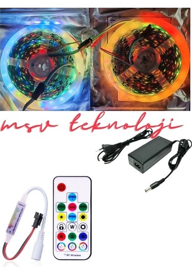 12v 10 Metre Silikonlu Amimasyonlu 5050 Smd Pixel Şerit Led Sese Duyarlı Rf Kumandalı 5a Adaptörlü I