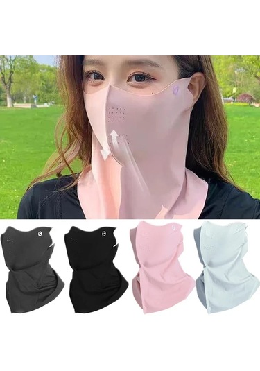 Kadın Yaz Uv Koruma Boyun Eşarbı Buz Ipek Yüz Maskesi Kapak Açık