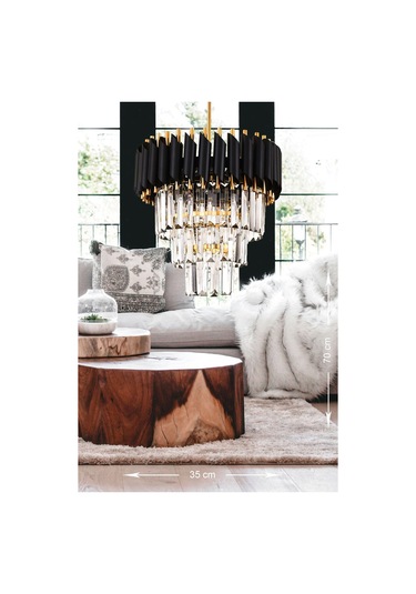 Palmira 35'lik Kristal Taşlı Lüks Avize - Siyah - Gold Siyah
