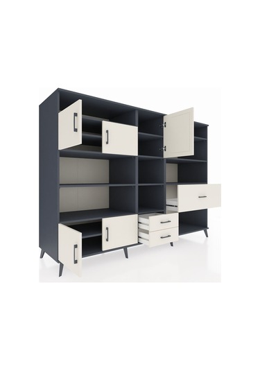 Kronos Dolap 13 Raflı 3 Çekmeceli 5 Kapaklı 220x59x163 Antrasit-a Antrasit-aytaşı