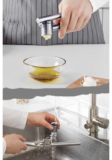 Çelik Sarımsak Ezici Press Pratik Hazneli Sarımsak Ezme Aparatı Çelik Sarımsak Ezici Press