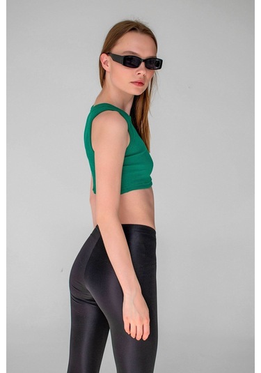 Koyu Kahve Fitilli Süper Crop Halter Yaka Örme Atlet L