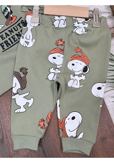 Bisiklet Yaka Peanuts Baskılı Alt Üst 2'li Pijama Takımı 4bb2 Yeşil