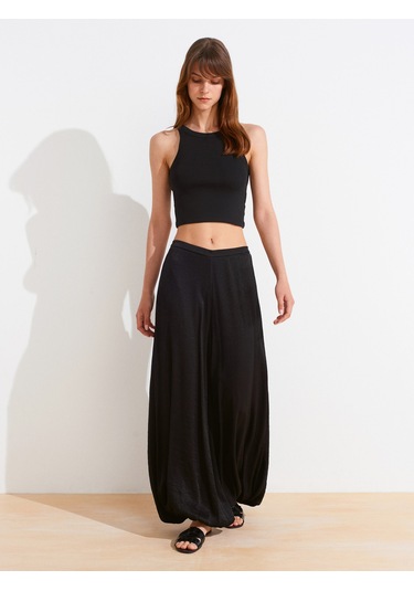 Dilvin 21104 Fitilli Crop Top-siyah Siyah