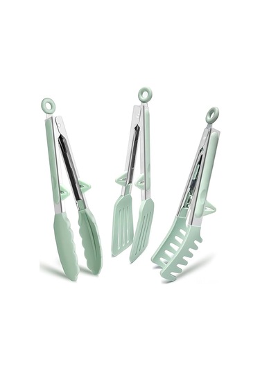 Maiyame Paslanmaz Çelik Mutfak Maşası, 23cm Bbq Maşası, Silikon Uçlu, 3'lü Set, Pasta Ve Salata İçin Açık Yeşil