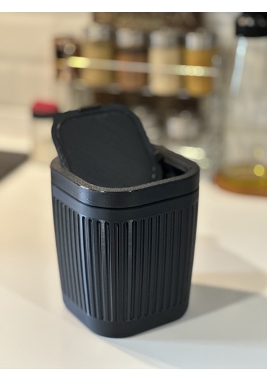 Marsel Dizayn Çöp Kutusu V2 Masaüstü - Mutfak - Banyo - Açılır Kapanır - Siyah - 15cm Siyah - Siyah