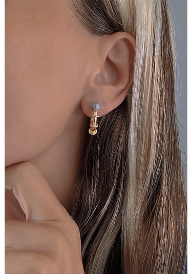 Top Figür Halka Model Altın Kaplama Çelik Küpe Gold