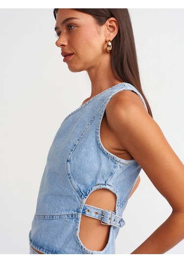 Olla Collection Pencere Detaylı Denim Bluz-mavi Mavi