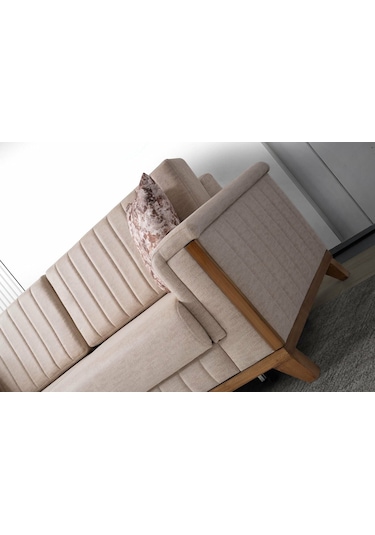 Esra Ahşap Ayaklı Mekanizmalı Pudra Pembesi Kanepe Pudra Pembe