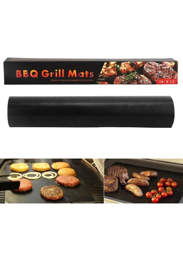 Hangfox 5 Adet Ptfe Cam Fiber Izgara Matı - Yeniden Kullanılabilir, Kolay Temizlenir, Fırın Ve Izgara Uyumlu, 40x33cm Siyah Diğer