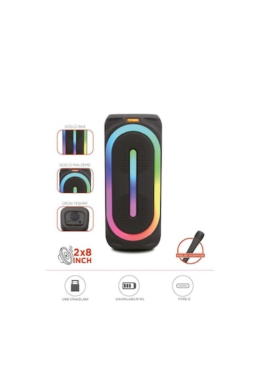 Torima D63 2x8 50 W Güçlü Bass Rgb Işıklı Bluetooth Hoparlör (İthalatçı Garantili)