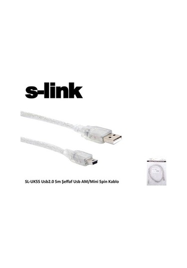 S'link Sl Uk55 Usb2.0 5M Şeffaf Usb AmMini 5Pin Kablo