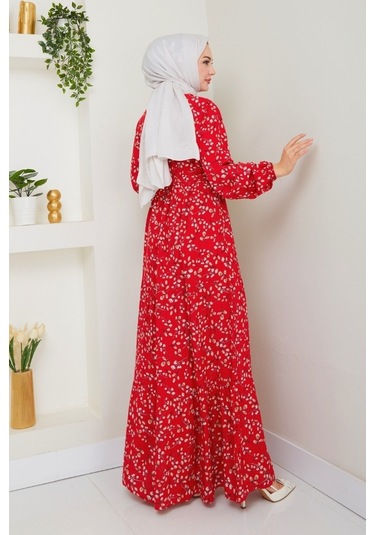 Semar Dokuma Viskon Elbise 1541 - Bordo Bordo