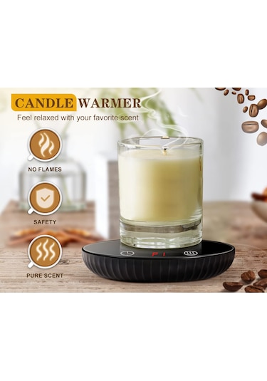 Gajeena 110v Amerikan Standartlı Sıcaklık Regülasyonlu Bardak Isıtıcı - 2 Sıcaklık Seçeneği, 12 Saatli Zamanlayıcı, Su Geçirmez Cam Paneli Siyah