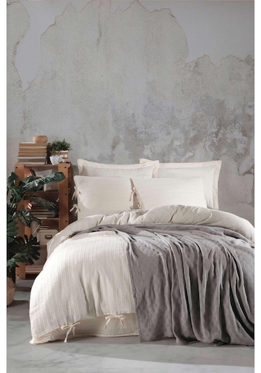 Nevresimli Yatak Örtüsü Müslin Çift Kişilik Dante Gri