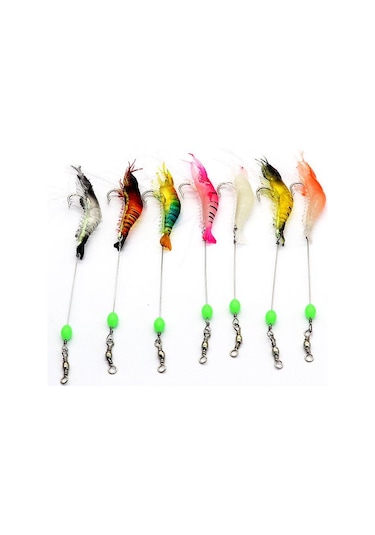 Valkyrie 7 Adet Kancalı Fosforlu Sahte Karides Balık Yemi Silikon 8cm 5gr Yapay Olta Yem Seti