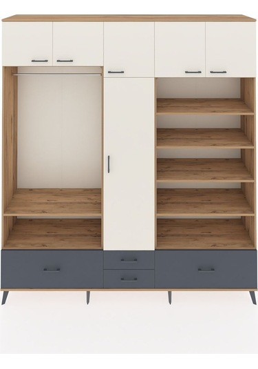 Hyperion Dolap 18 Raflı 4 Çekmeceli Tek Askılı 220x44x243 Çam-aytaşı/antrasit Aytası/antrasıt Hyperion Dolap 18 Raflı 4 Çekmeceli Tek Askılı 220x44x243 Çam-aytaşı/antrasit Aytası/antrasıt